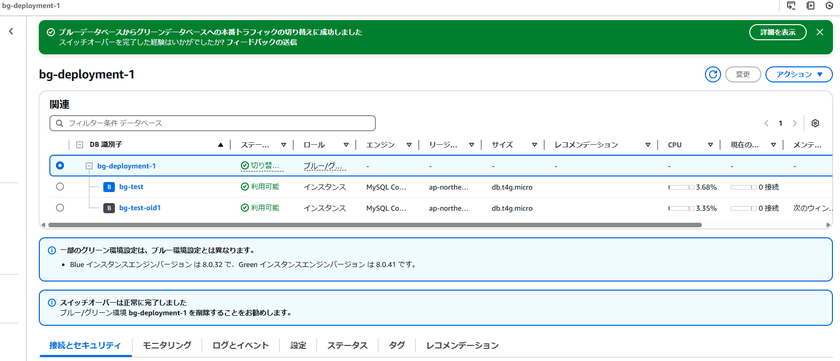 ブルー/グリーンデプロイ 切り替え後マネコン画像